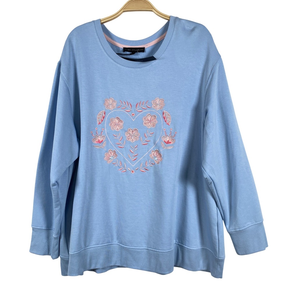 Jane + Delancey Embroidered Floral Sweatshirt Top Plus Size 2X Blue Cottagecore‎